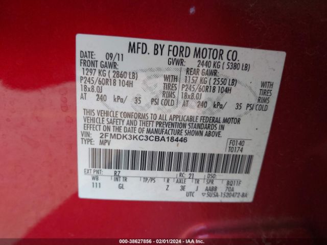 Photo 8 VIN: 2FMDK3KC3CBA18446 - FORD EDGE 