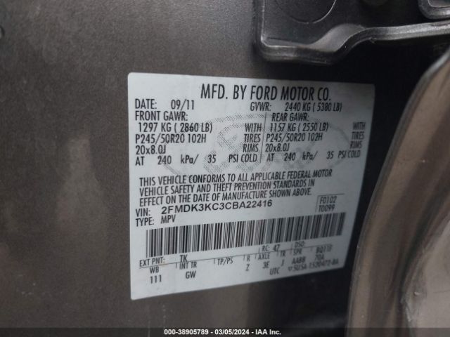 Photo 8 VIN: 2FMDK3KC3CBA22416 - FORD EDGE 