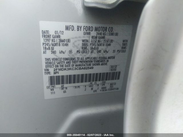 Photo 8 VIN: 2FMDK3KC3CBA82549 - FORD EDGE 