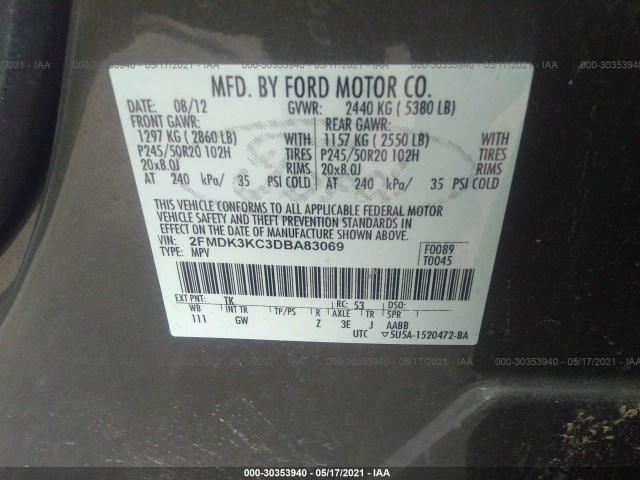 Photo 8 VIN: 2FMDK3KC3DBA83069 - FORD EDGE 