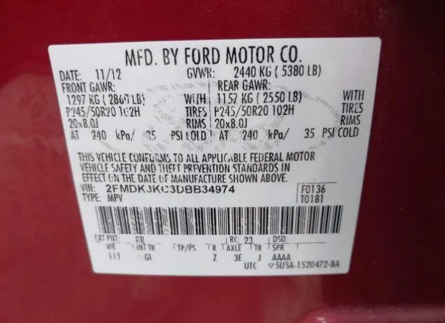 Photo 8 VIN: 2FMDK3KC3DBB34974 - FORD EDGE 