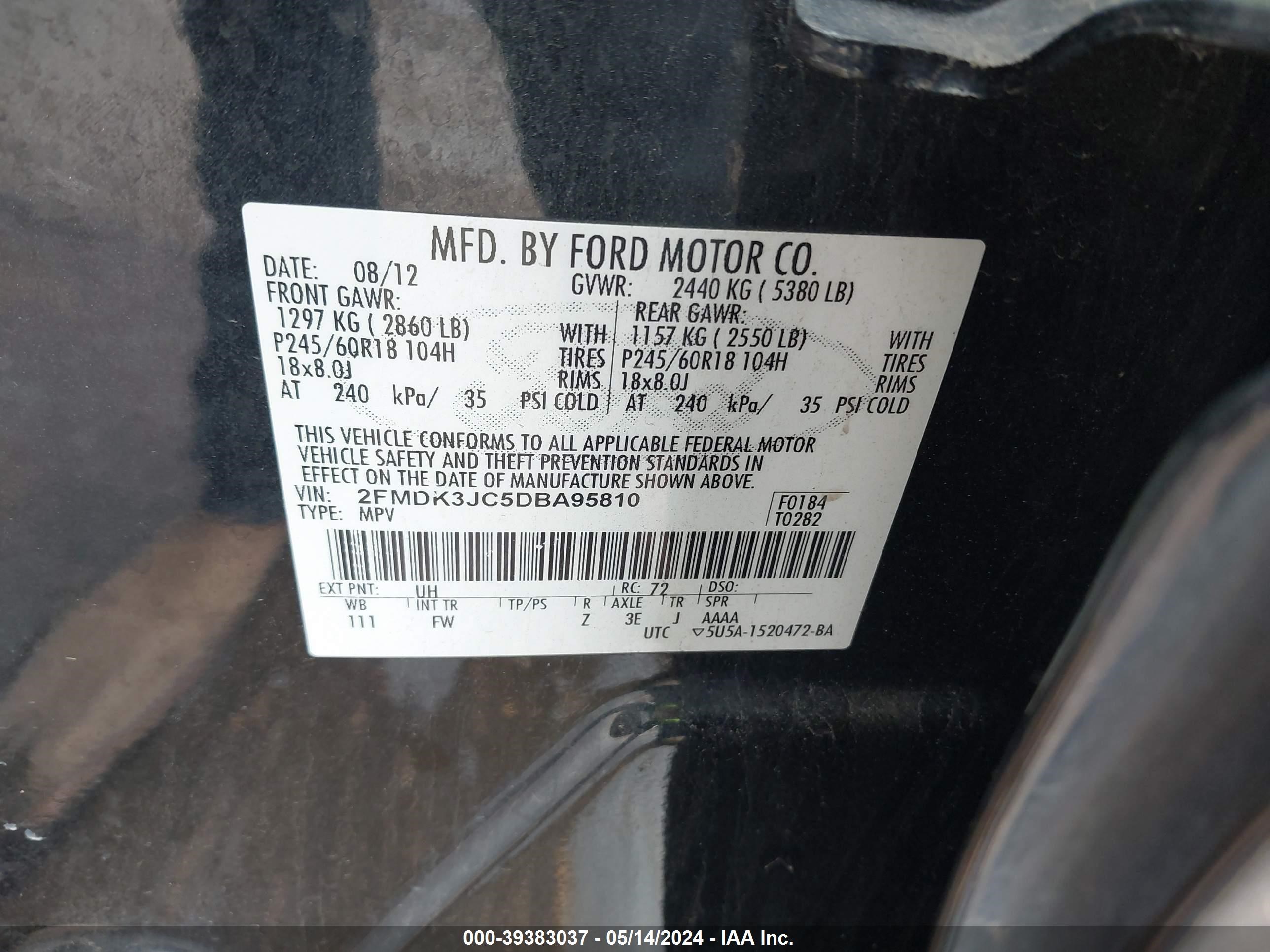 Photo 8 VIN: 2FMDK3KC3DBB35851 - FORD EDGE 