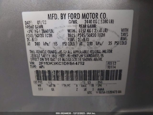 Photo 8 VIN: 2FMDK3KC3DBB64752 - FORD EDGE 