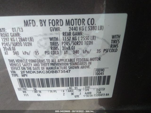 Photo 8 VIN: 2FMDK3KC3DBB73547 - FORD EDGE 