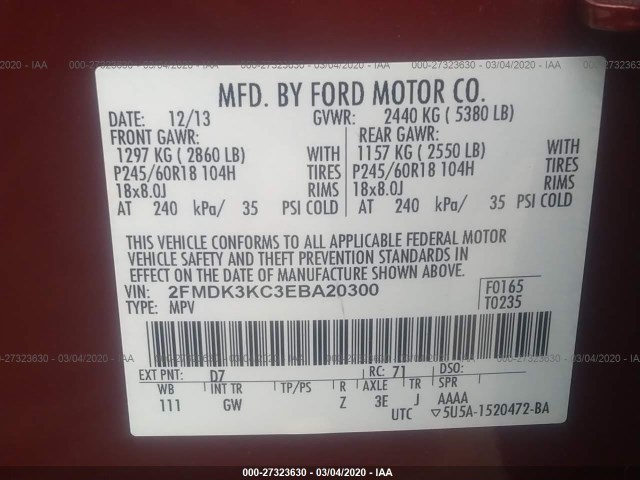 Photo 8 VIN: 2FMDK3KC3EBA20300 - FORD EDGE 