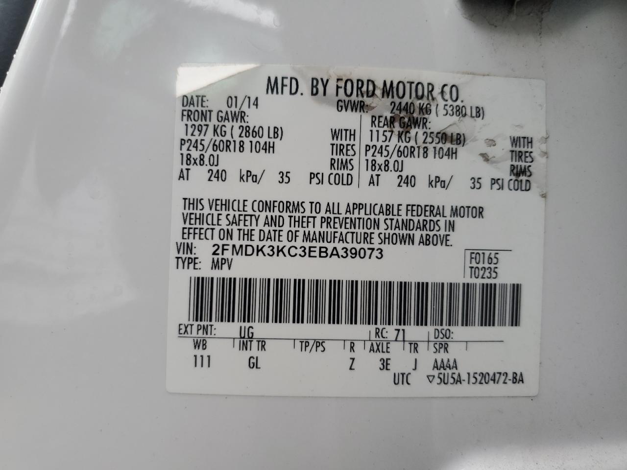 Photo 11 VIN: 2FMDK3KC3EBA39073 - FORD EDGE 