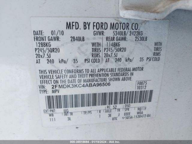 Photo 8 VIN: 2FMDK3KC4ABA96506 - FORD EDGE 