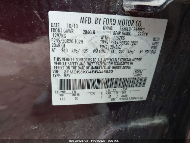 Photo 8 VIN: 2FMDK3KC4BBA46920 - FORD EDGE 