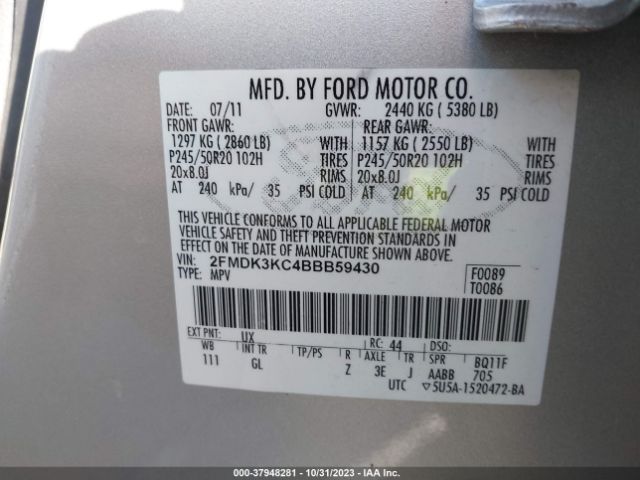 Photo 8 VIN: 2FMDK3KC4BBB59430 - FORD EDGE 