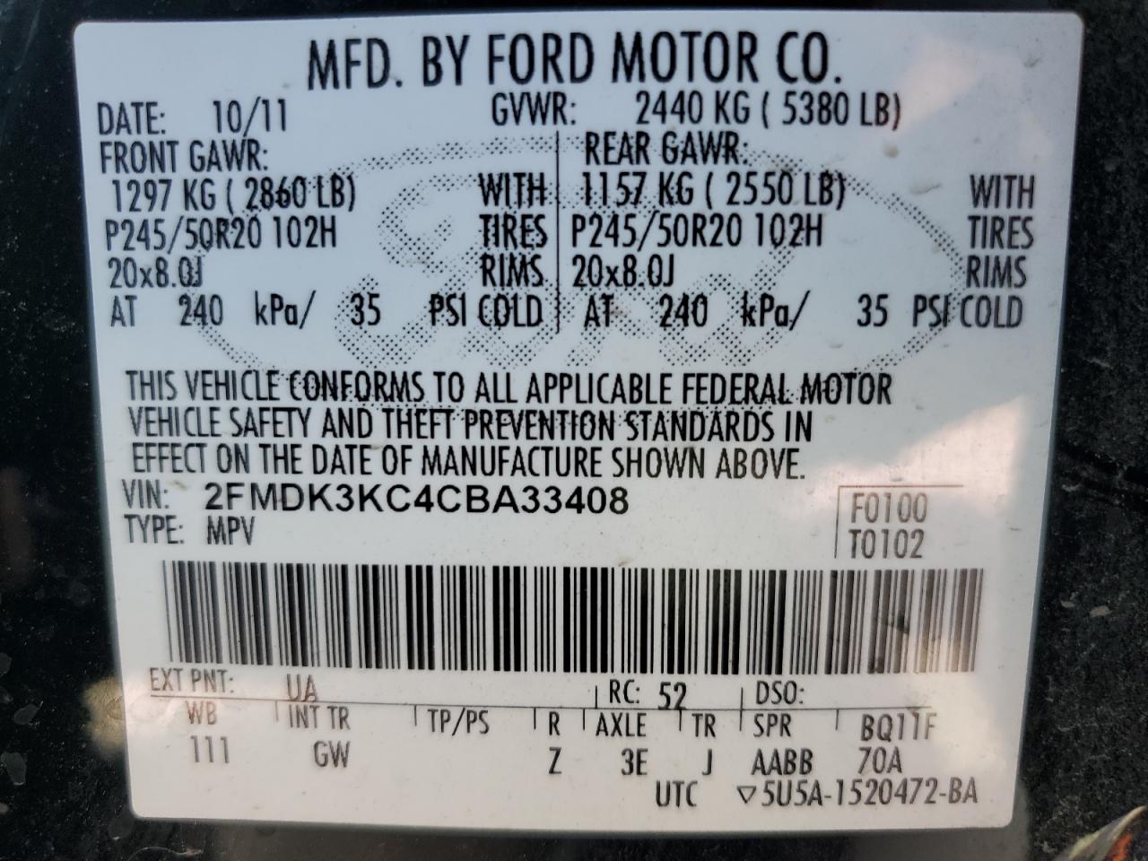 Photo 11 VIN: 2FMDK3KC4CBA33408 - FORD EDGE 