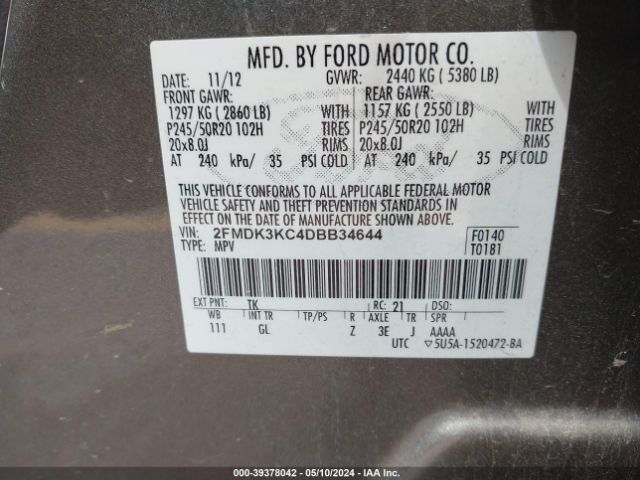 Photo 8 VIN: 2FMDK3KC4DBB34644 - FORD EDGE 