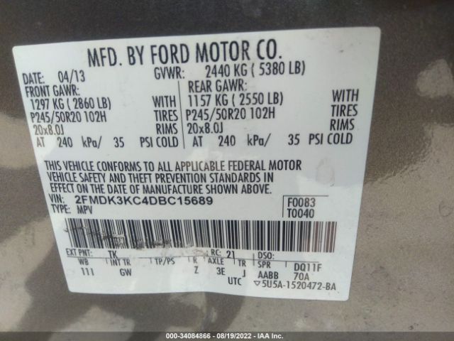 Photo 8 VIN: 2FMDK3KC4DBC15689 - FORD EDGE 