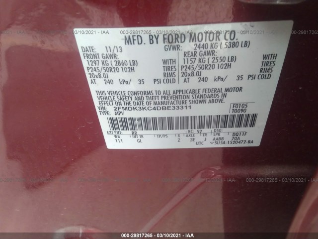 Photo 8 VIN: 2FMDK3KC4DBE33311 - FORD EDGE 