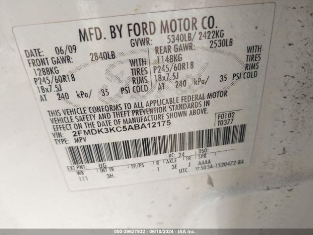 Photo 8 VIN: 2FMDK3KC5ABA12175 - FORD EDGE 