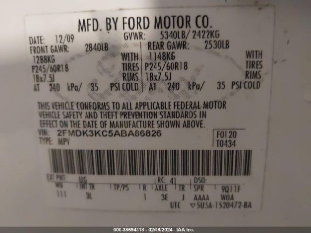 Photo 8 VIN: 2FMDK3KC5ABA86826 - FORD EDGE 