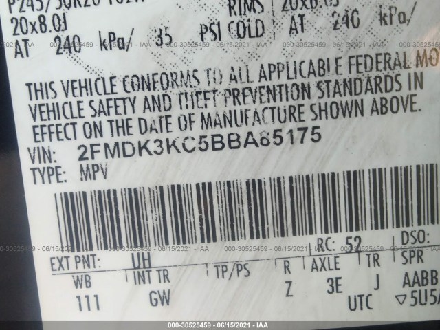 Photo 8 VIN: 2FMDK3KC5BBA85175 - FORD EDGE 