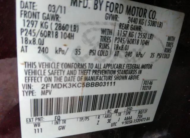 Photo 8 VIN: 2FMDK3KC5BBB03111 - FORD EDGE 