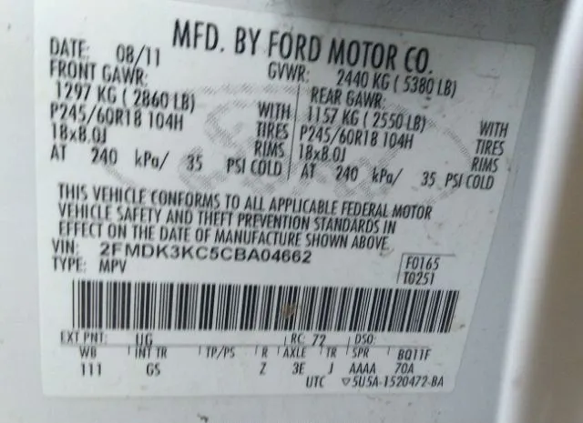 Photo 8 VIN: 2FMDK3KC5CBA04662 - FORD EDGE 