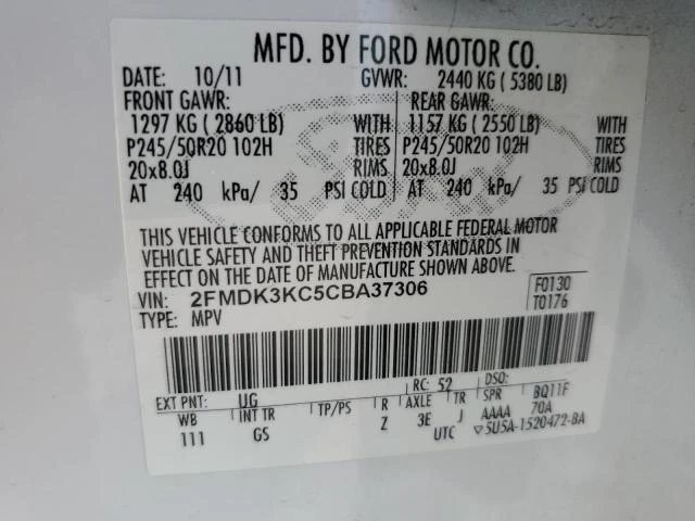 Photo 12 VIN: 2FMDK3KC5CBA37306 - FORD EDGE LIMIT 