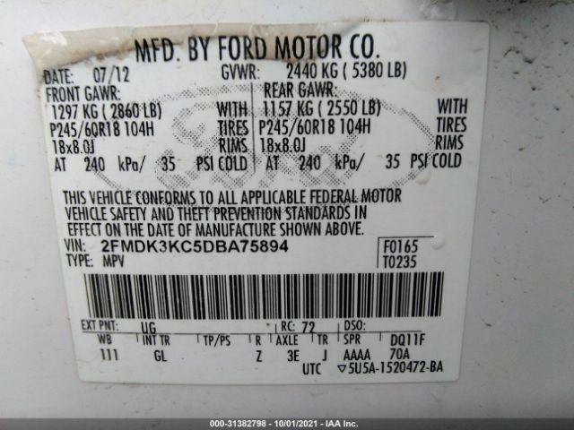 Photo 8 VIN: 2FMDK3KC5DBA75894 - FORD EDGE 