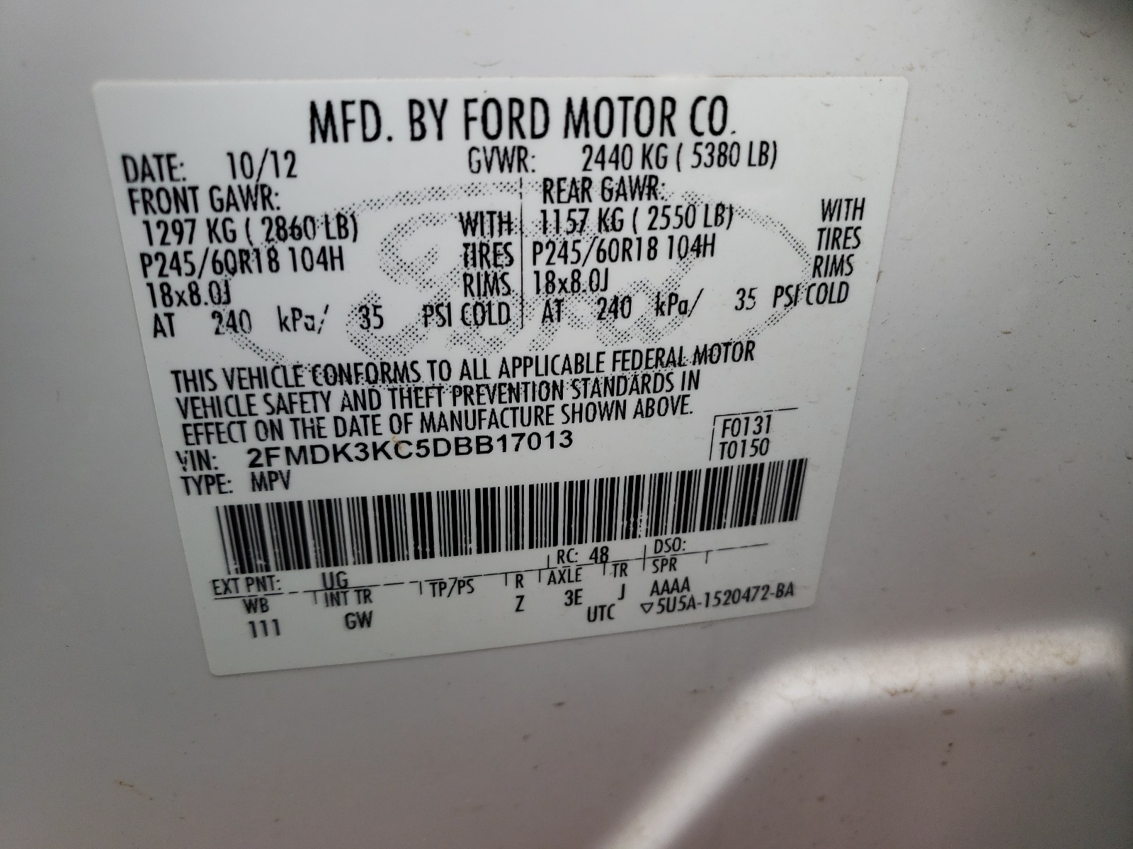 Photo 9 VIN: 2FMDK3KC5DBB17013 - FORD EDGE LIMIT 