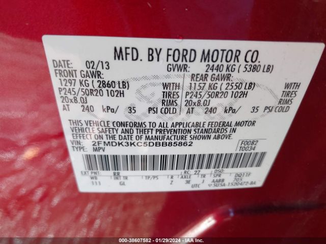 Photo 8 VIN: 2FMDK3KC5DBB85862 - FORD EDGE 