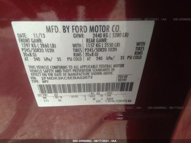 Photo 8 VIN: 2FMDK3KC5EBA02672 - FORD EDGE 