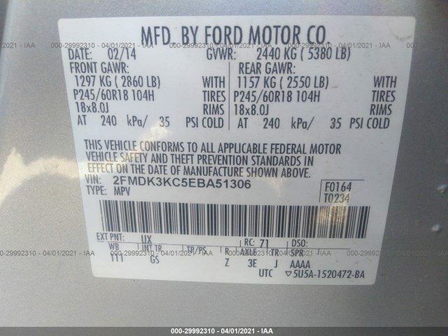 Photo 8 VIN: 2FMDK3KC5EBA51306 - FORD EDGE 