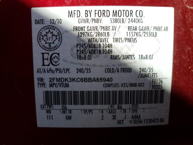 Photo 9 VIN: 2FMDK3KC6BBA65940 - FORD EDGE LIMIT 