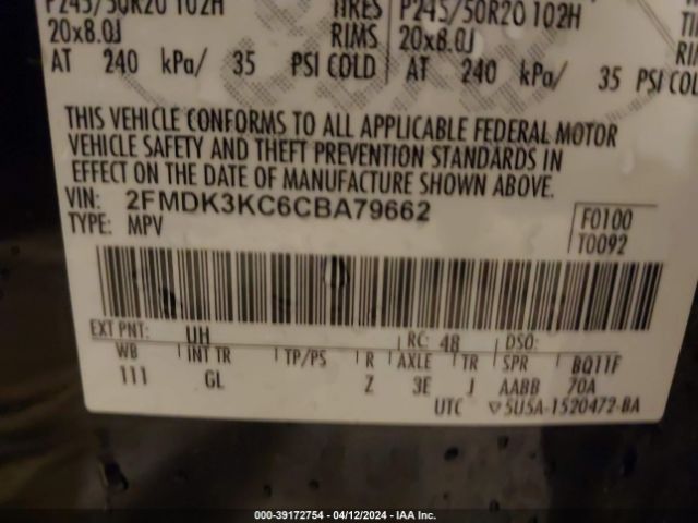 Photo 8 VIN: 2FMDK3KC6CBA79662 - FORD EDGE 