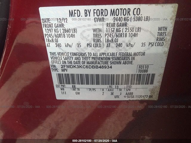 Photo 8 VIN: 2FMDK3KC6DBB48934 - FORD EDGE 