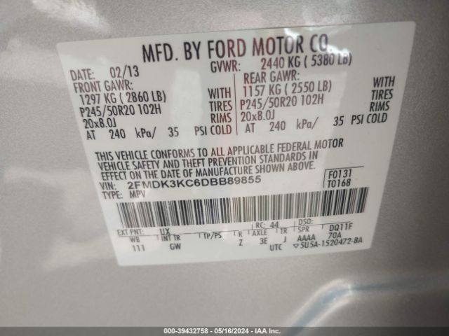 Photo 8 VIN: 2FMDK3KC6DBB89855 - FORD EDGE 