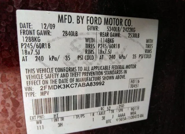 Photo 8 VIN: 2FMDK3KC7ABA83992 - FORD EDGE 