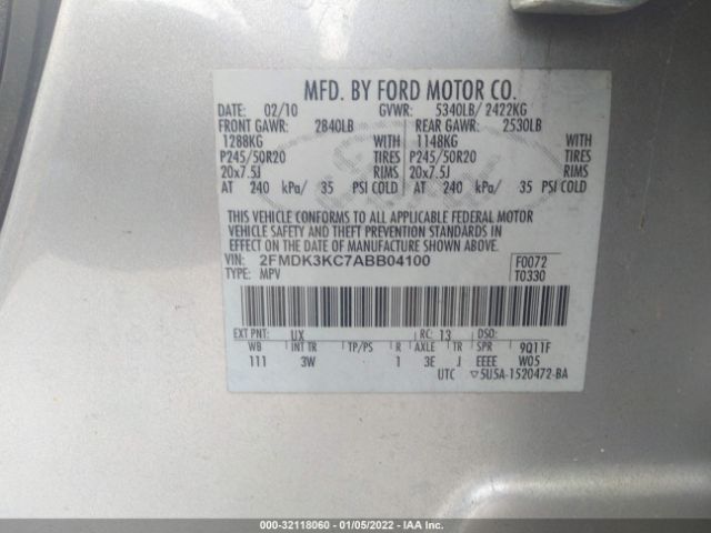 Photo 8 VIN: 2FMDK3KC7ABB04100 - FORD EDGE 