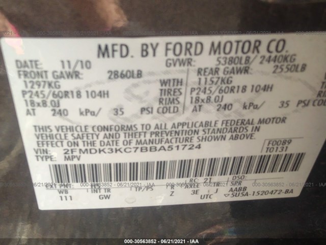 Photo 8 VIN: 2FMDK3KC7BBA51724 - FORD EDGE 