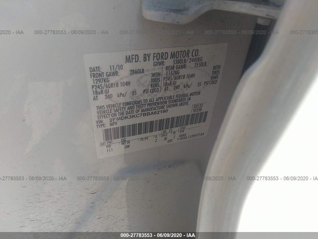 Photo 8 VIN: 2FMDK3KC7BBA62190 - FORD EDGE 