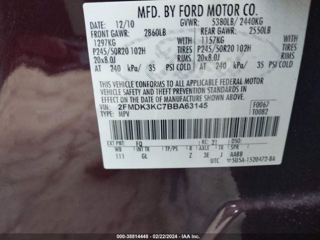 Photo 8 VIN: 2FMDK3KC7BBA63145 - FORD EDGE 