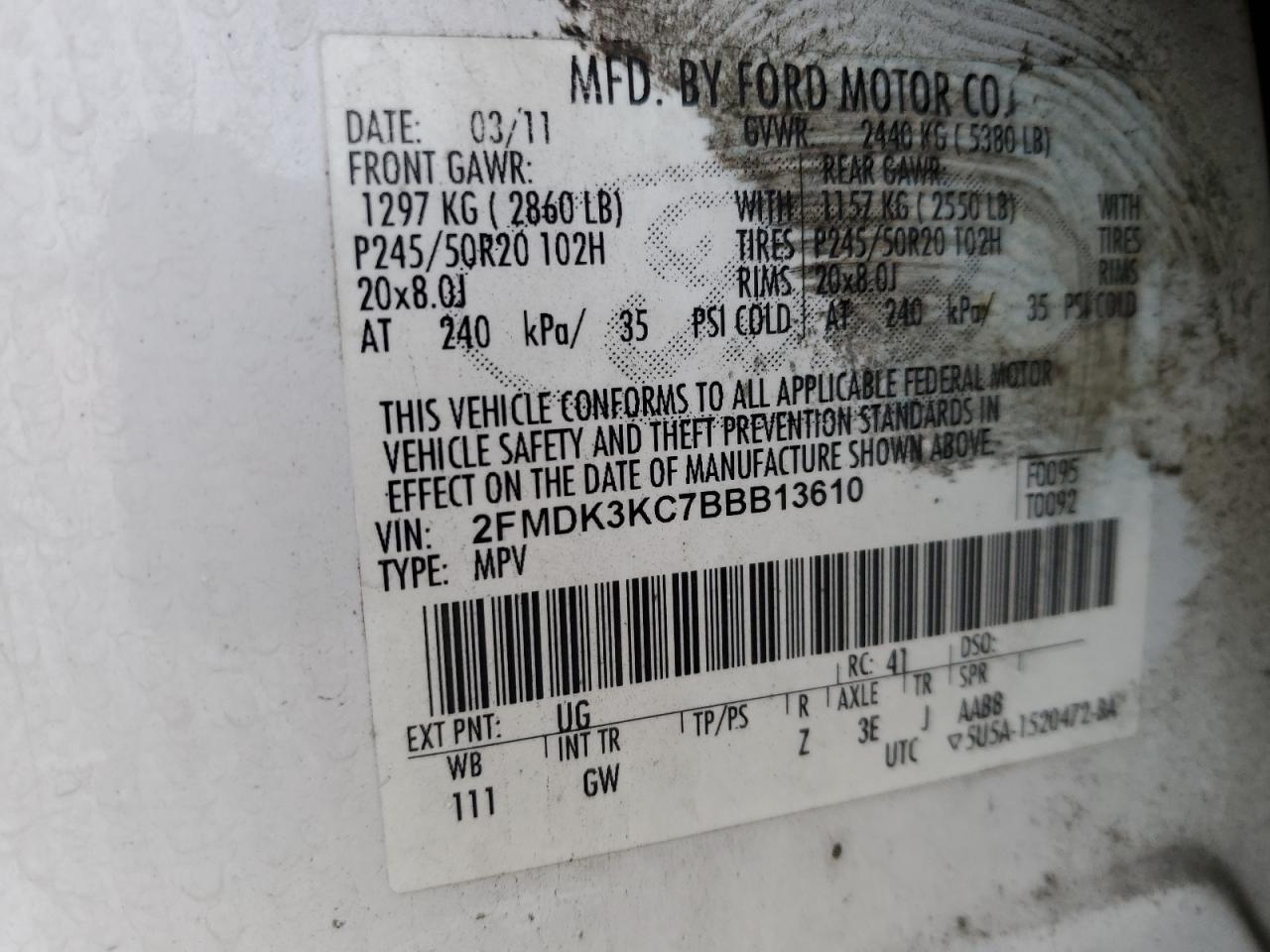 Photo 12 VIN: 2FMDK3KC7BBB13610 - FORD EDGE 