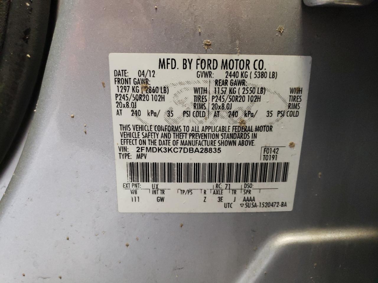 Photo 12 VIN: 2FMDK3KC7DBA28835 - FORD EDGE 