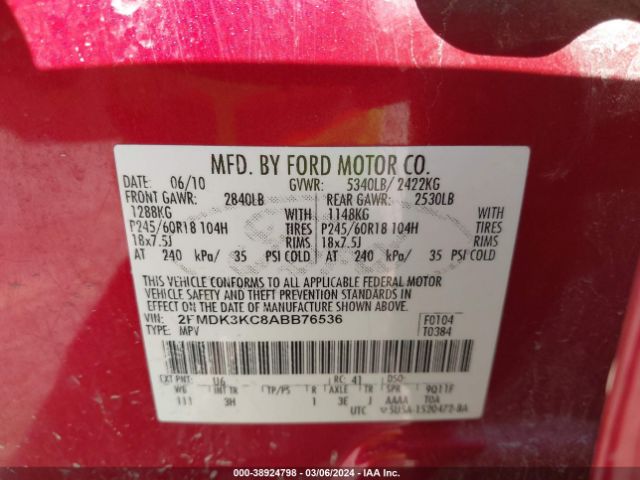 Photo 8 VIN: 2FMDK3KC8ABB76536 - FORD EDGE 