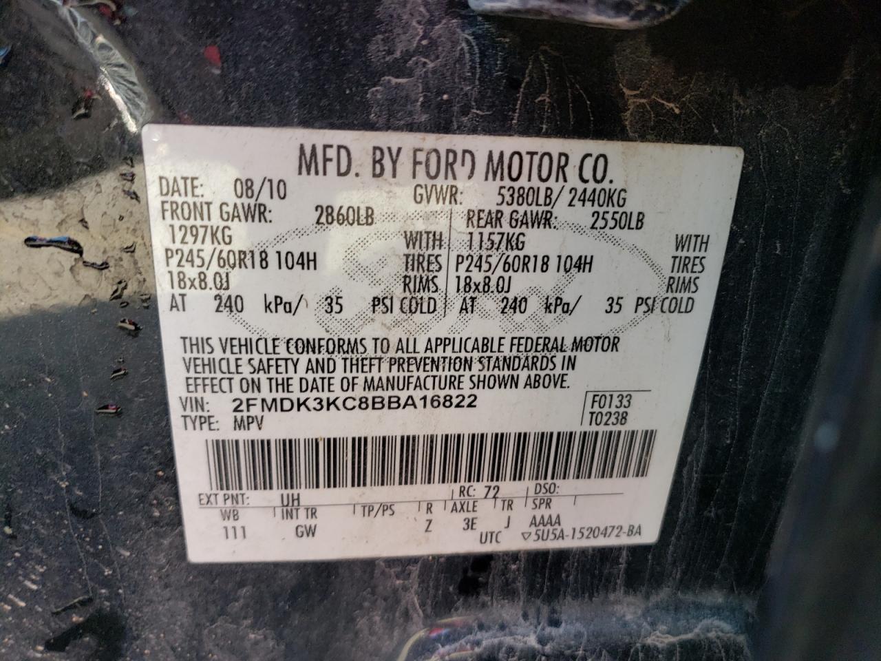 Photo 11 VIN: 2FMDK3KC8BBA16822 - FORD EDGE 