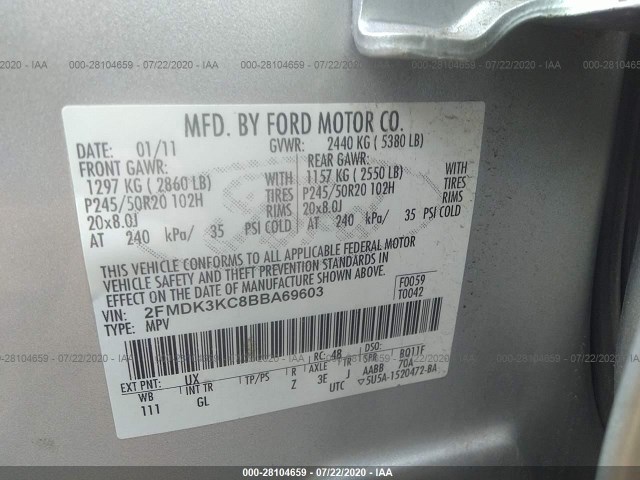 Photo 8 VIN: 2FMDK3KC8BBA69603 - FORD EDGE 