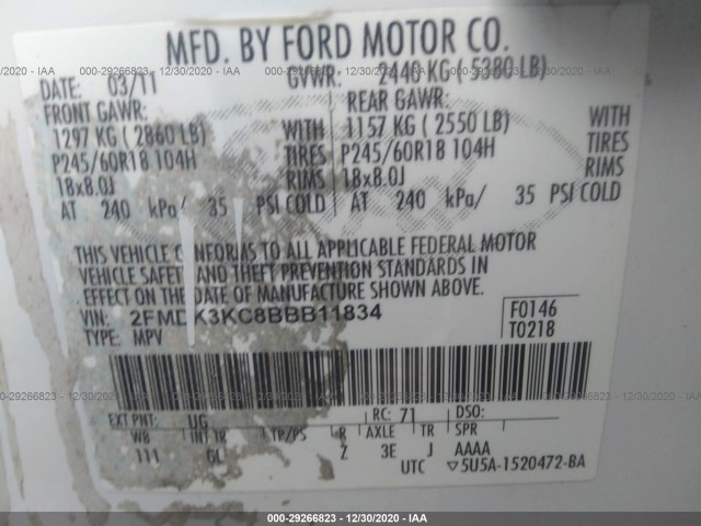 Photo 8 VIN: 2FMDK3KC8BBB11834 - FORD EDGE 