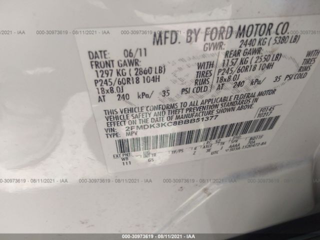 Photo 8 VIN: 2FMDK3KC8BBB51377 - FORD EDGE 