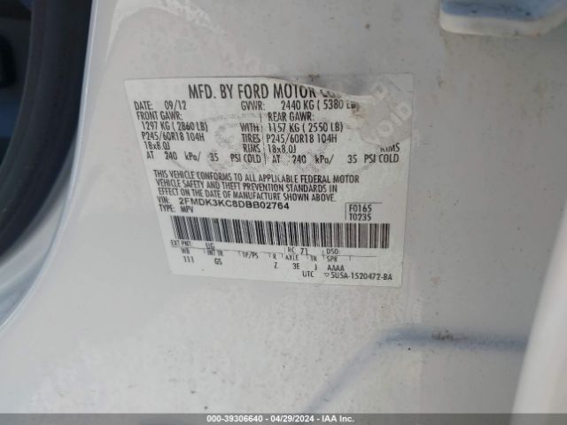 Photo 8 VIN: 2FMDK3KC8DBB02764 - FORD EDGE 