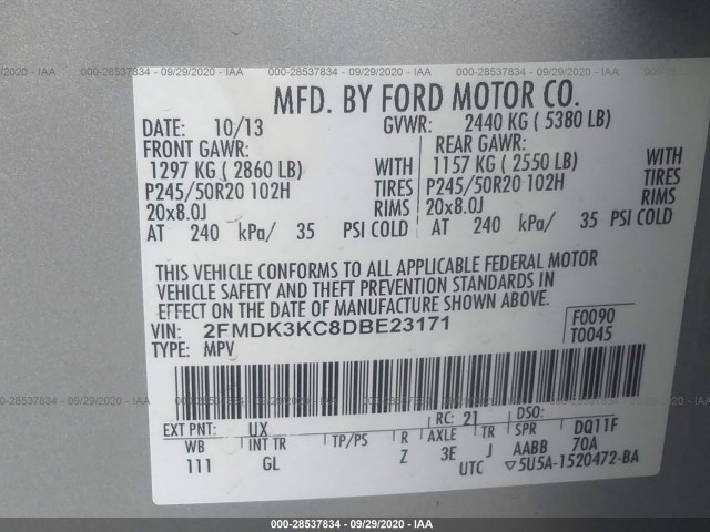 Photo 8 VIN: 2FMDK3KC8DBE23171 - FORD EDGE 