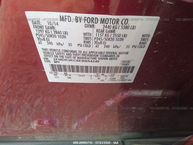 Photo 8 VIN: 2FMDK3KC8EBB54249 - FORD EDGE 