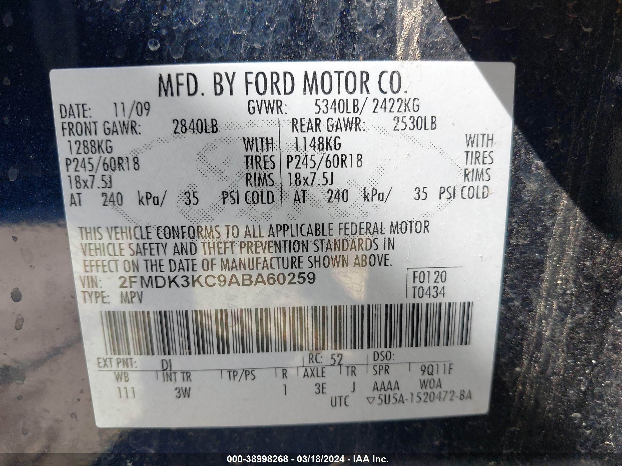 Photo 8 VIN: 2FMDK3KC9ABA60259 - FORD EDGE 