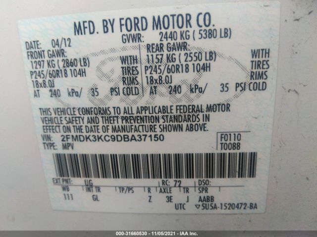 Photo 8 VIN: 2FMDK3KC9DBA37150 - FORD EDGE 