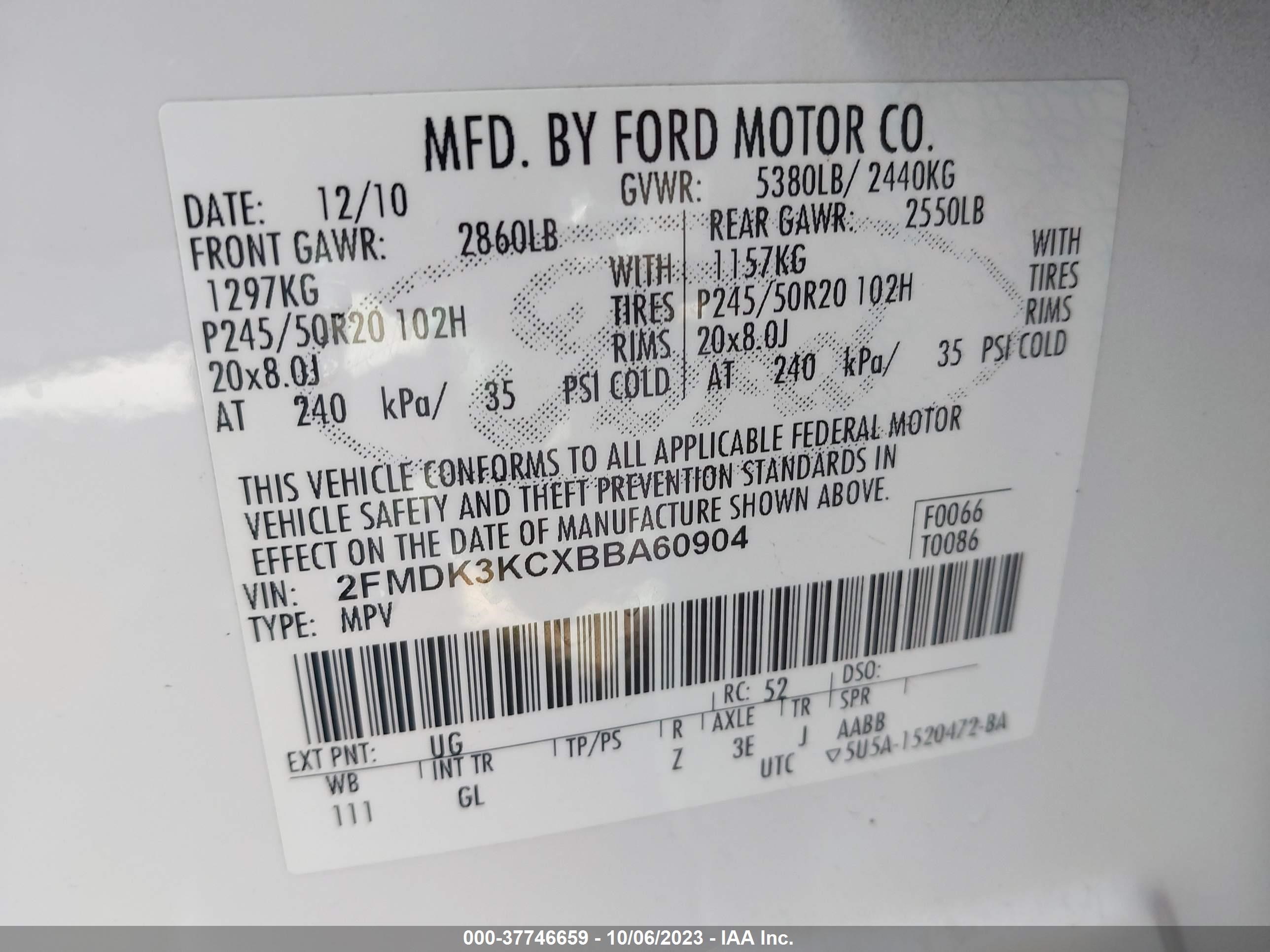 Photo 8 VIN: 2FMDK3KCXBBA60904 - FORD EDGE 